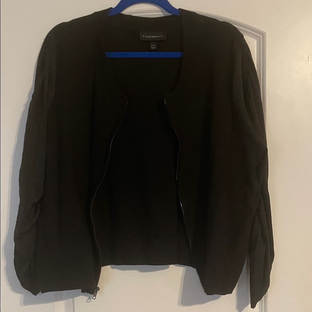 Black Sweater Satin Cinched Sleeves Lane Bryant 22/24 Waist length